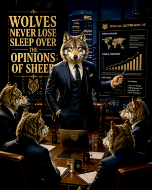 Wolf Success Wall Art Matted Art Print - Wolves Never Lose Sleep Over the Opinions of Sheep Business Decor