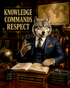 Wolf Wisdom Wall Art Matted Art Print - Knowledge Commands Respect Office Decor