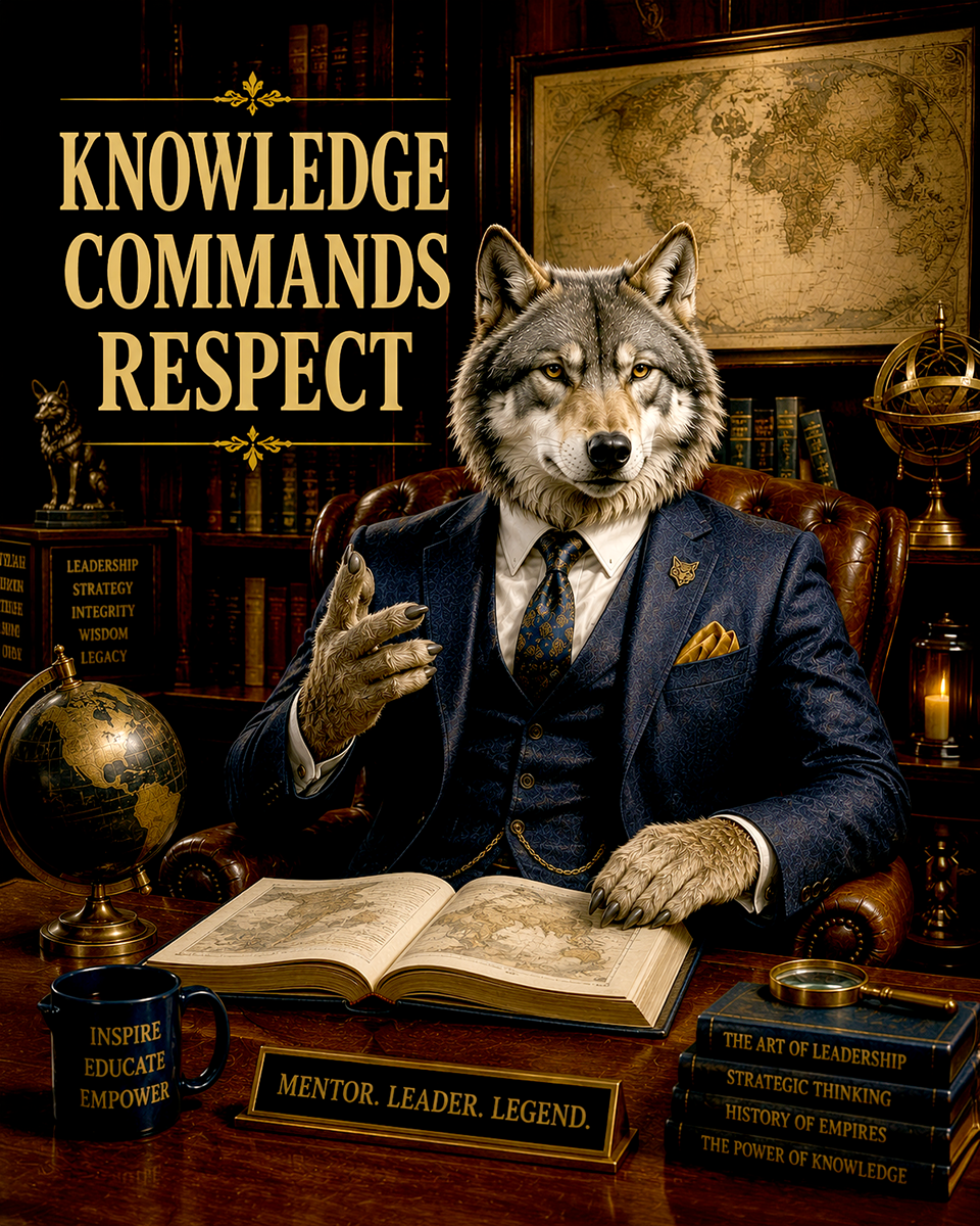 Wolf Wisdom Wall Art Matted Art Print - Knowledge Commands Respect Office Decor