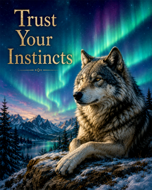 Wolf Wisdom Wall Art Matted Art Print - Northern Lights Wildlife Decor with Inspirational Quote