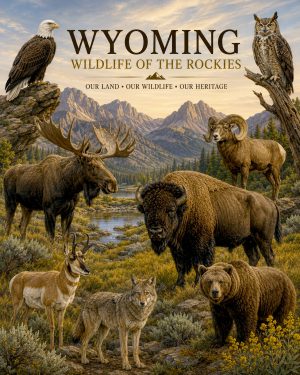 Wyoming-Wildlife-of-the-Rockies-Matted-Art-PrintQQBison-Moose-and-Mountain-Heritage-Collage