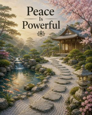 Zen Garden Wall Art Matted Art Print - Peace Is Powerful Inspirational Decor