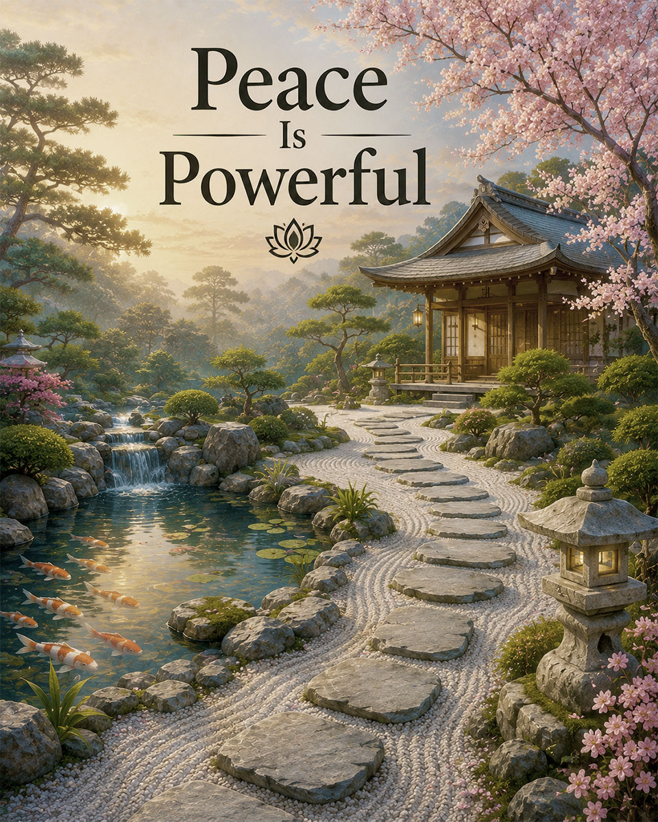 Zen Garden Wall Art Matted Art Print - Peace Is Powerful Inspirational Decor