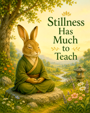Zen Rabbit Wall Art Matted Art Print - Mindfulness Decor with Inspirational Nature Quote