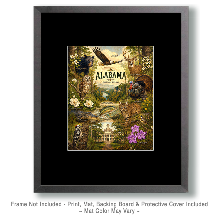 Alabama-Native-Wildlife-Collage-Matted-Art-Print - Image 2