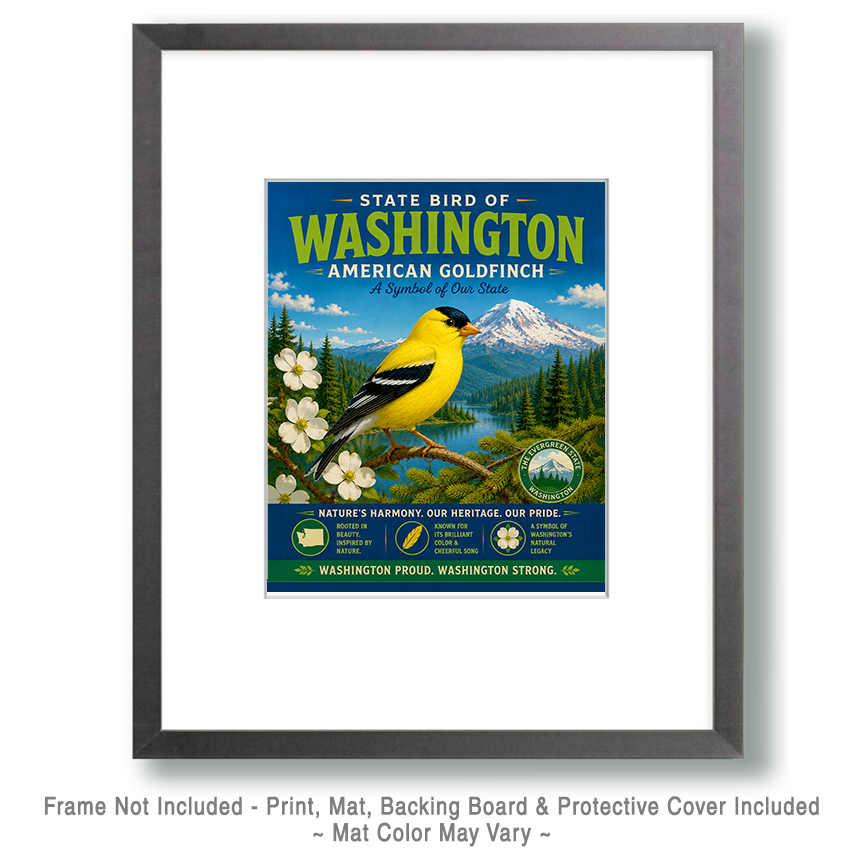 American Goldfinch Washington State Bird Matted Art Print - Bright Meadow Songbird Sketch for Pacific Northwest Style - Image 2