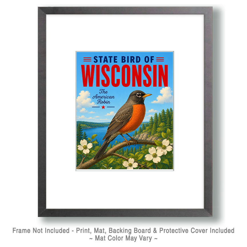 American Robin Wisconsin State Bird Matted Art Print - Beloved Garden Bird Portrait for Traditional Midwestern Home Decor - Image 2