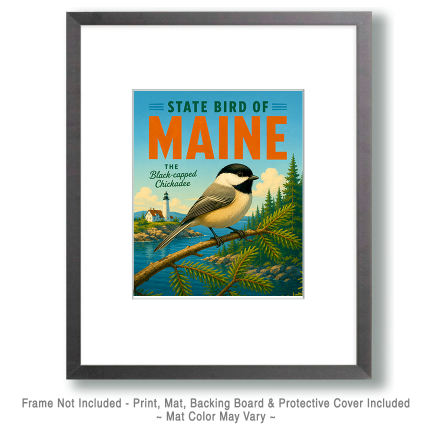 Black Capped Chickadee Maine State Bird Matted Art Print - Northwoods Wildlife Sketch for Cozy Cabin Wall Art - Image 2