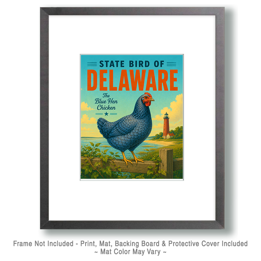 Blue Hen Chicken Delaware State Bird Matted Art Print - Heritage Farmhouse Style Art for Kitchen Walls - Image 2