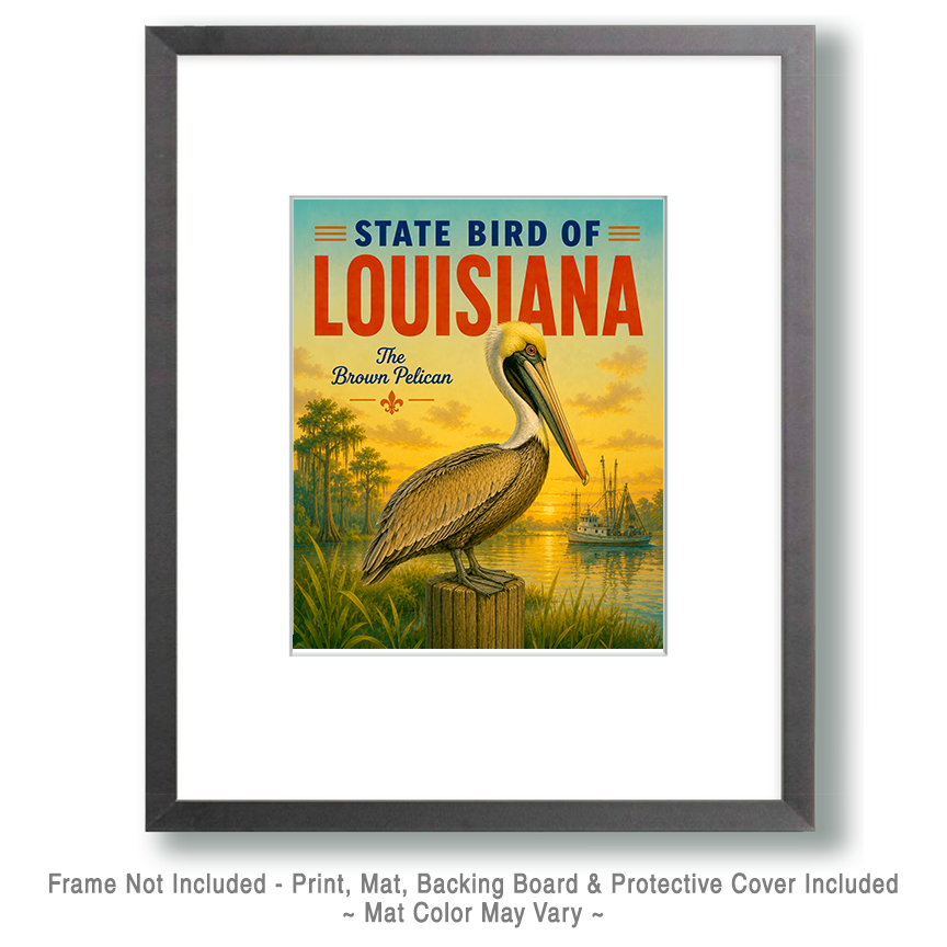 Brown Pelican Louisiana State Bird Matted Art Print - Coastal Seabird Artwork for Nautical or Beach House Decor - Image 2