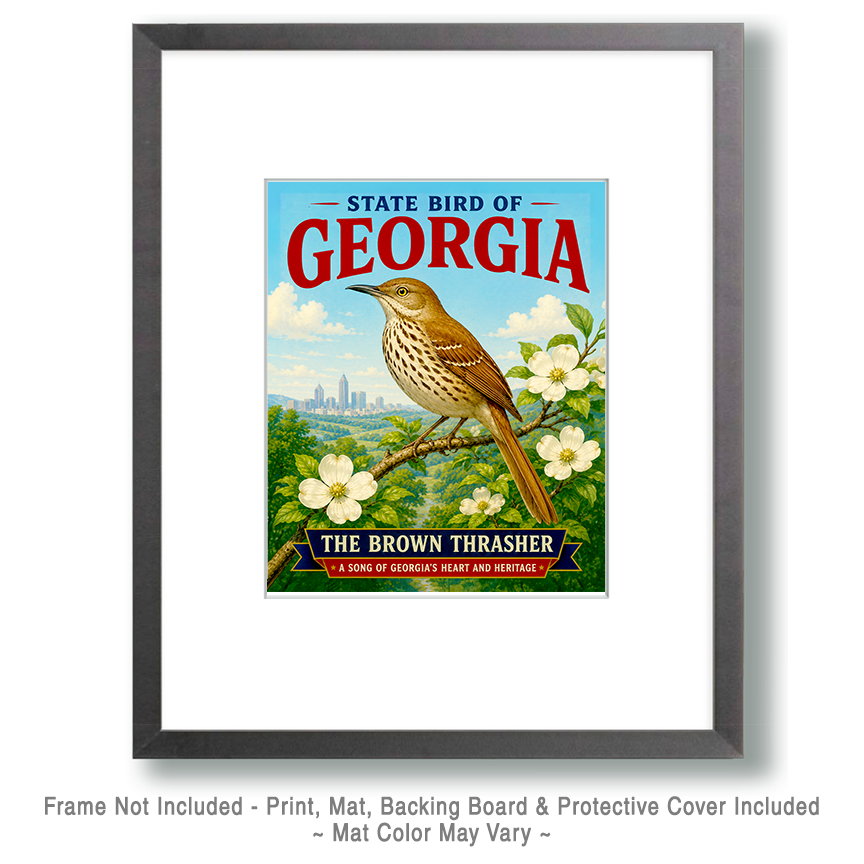 Brown Thrasher Georgia State Bird Matted Art Print - Ornate Naturalist Sketch for Southern Gallery Walls - Image 2