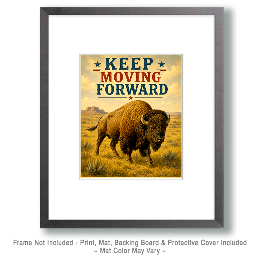 Buffalo Wall Art Matted Art Print - Prairie Wildlife Decor with Motivational Message - Image 2