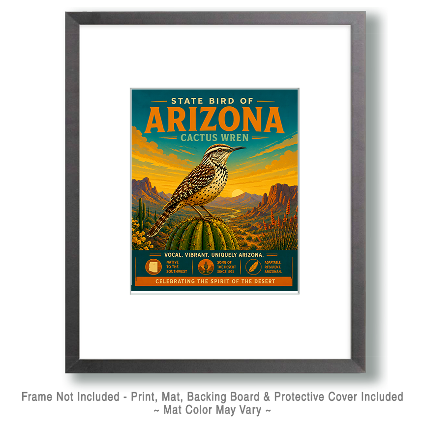 Cactus Wren Arizona State Bird Matted Art Print - Desert Inspired Southwestern Home Decor - Image 2