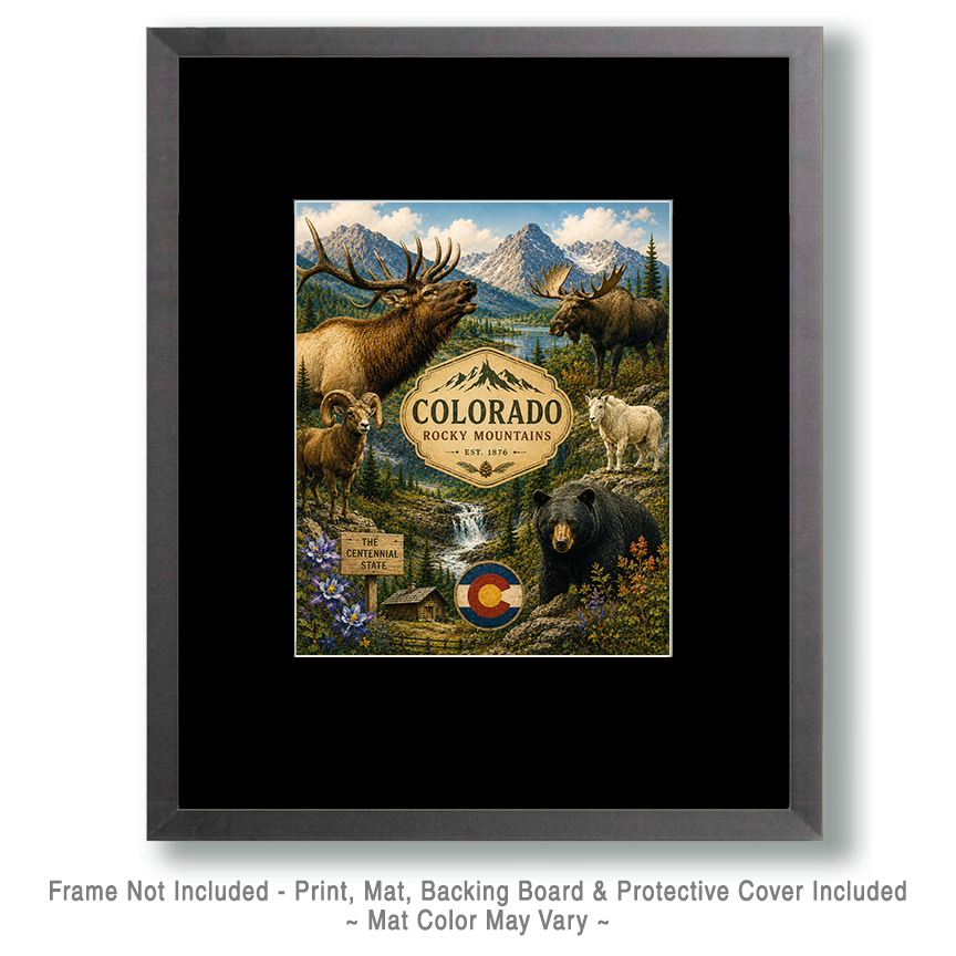 Colorado-Rocky-Mountain-Wildlife-Matted-Art-PrintQQElk-Moose-and-Alpine-Nature-Collage - Image 2