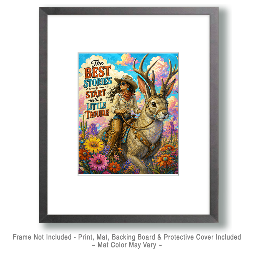 Cowgirl - The Best Stories Start with a Little Trouble Matted Art Print - Lowbrow Western Art - Image 2