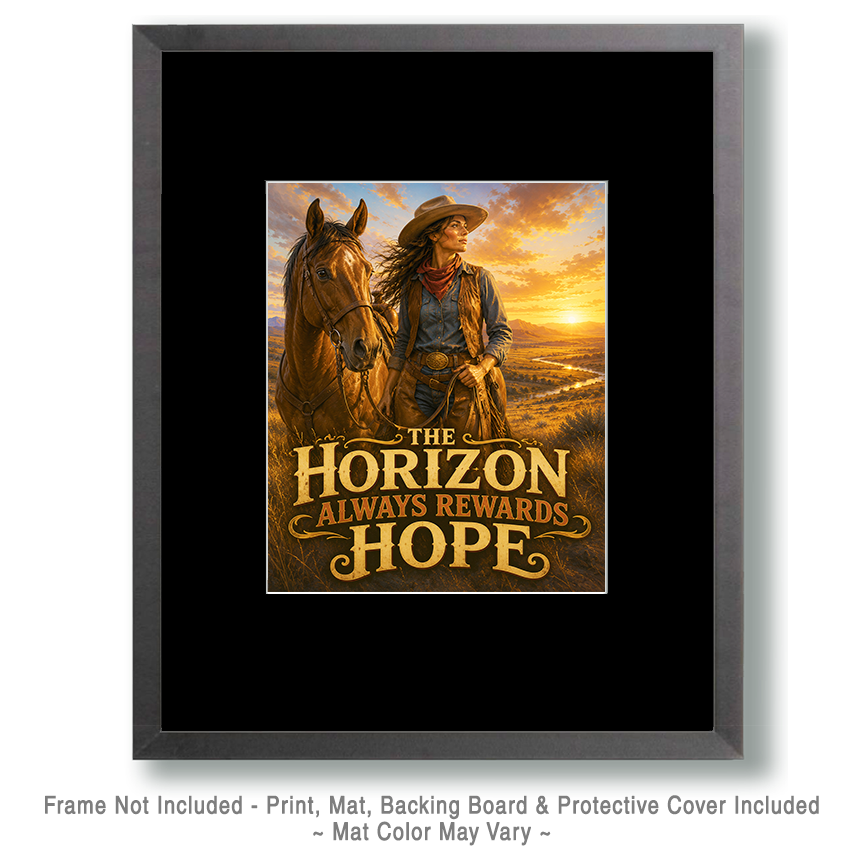 Cowgirl - The Horizon Always Rewards Hope Matted Art Print - Romantic Western Art - Image 2
