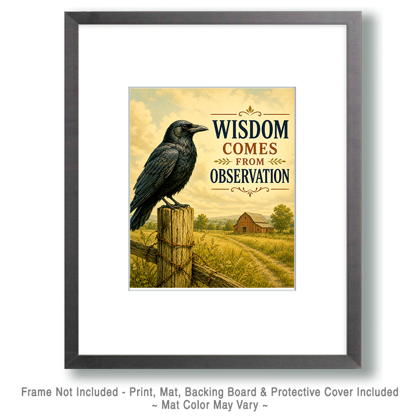 Crow Wisdom Wall Art Matted Art Print - Rustic Farmhouse Decor with Motivational Quote - Image 2