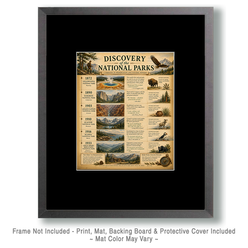 Discovery of the National Parks Matted Art Print - National Park History Chart - Image 2