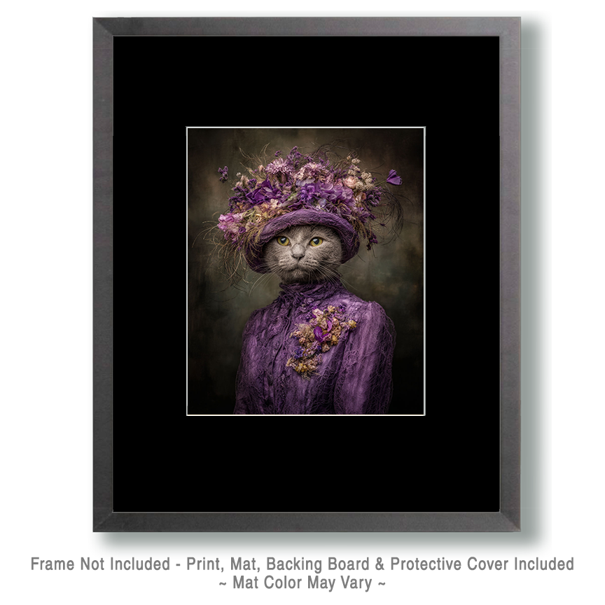 Eleanor thePurple Loving Cowgirl Cat - Matted Art Print for Country Cottage Wall Display - Image 2