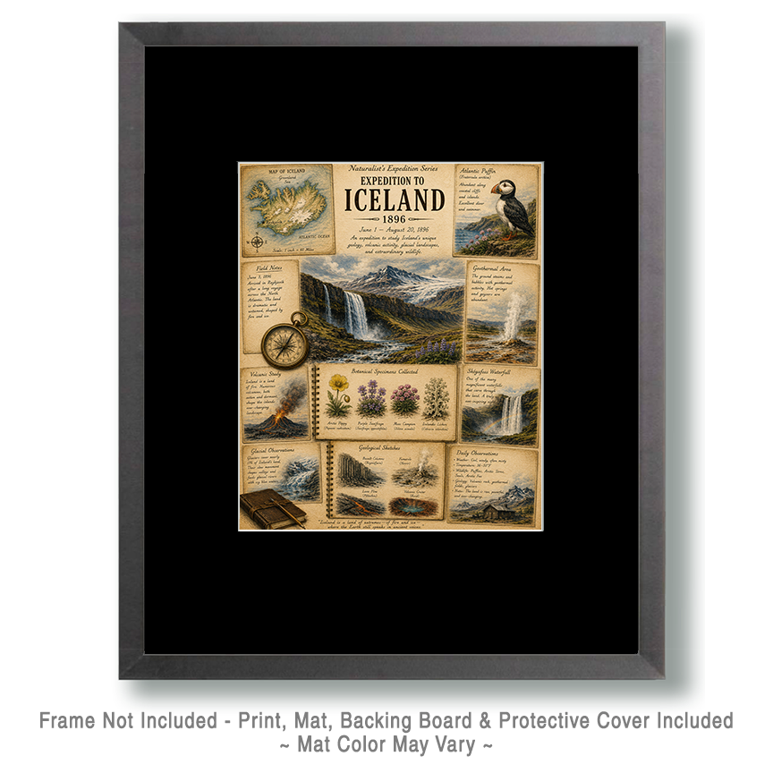 Expedition to Iceland Matted Art Print - Vintage Exploration Journal Art - Image 2