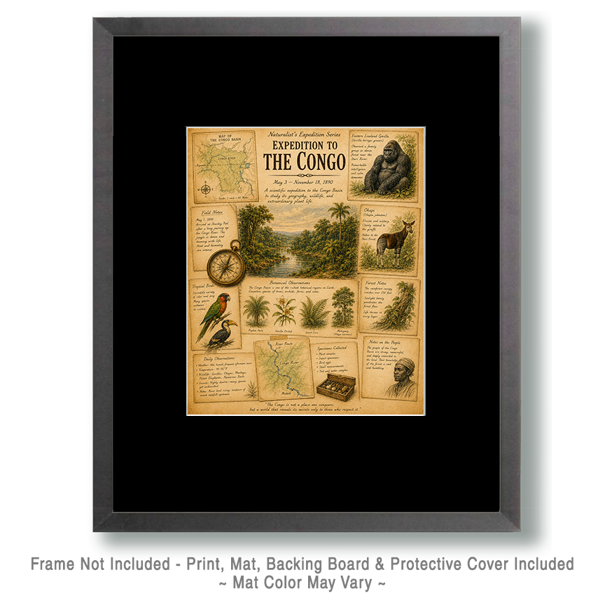 Expedition to the Congo Matted Art Print - Vintage Jungle Exploration Art - Image 2