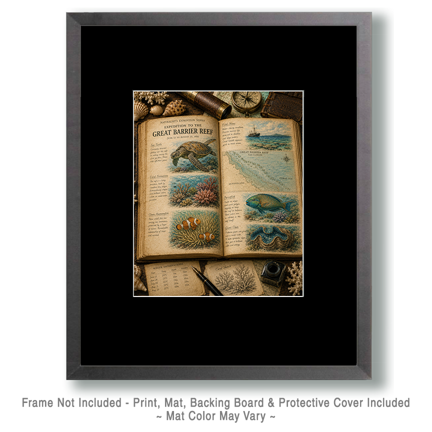 Expedition to the Great Barrier Reef Matted Art Print - Vintage Marine Exploration Art - Image 2