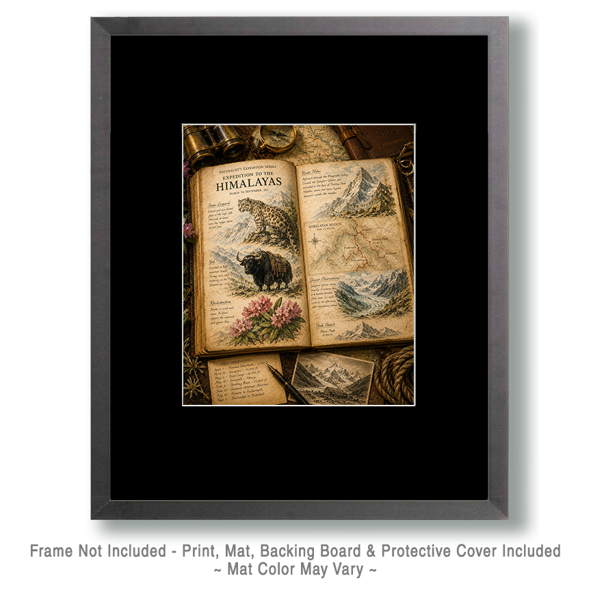 Expedition to the Himalayas Matted Art Print - Vintage Mountain Exploration Art - Image 2