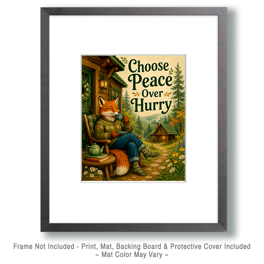 Fox Cottagecore Wall Art Matted Art Print - Cozy Woodland Animal Decor with Mindful Quote - Image 2