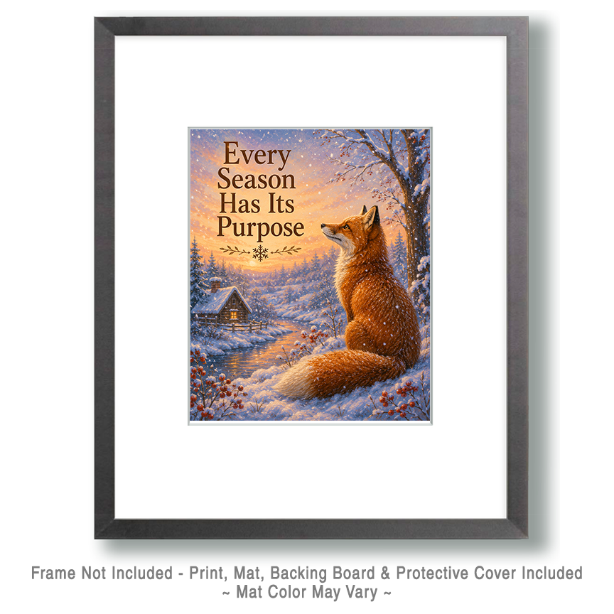 Fox Winter Wall Art Matted Art Print - Cozy Woodland Decor with Inspirational Saying - Image 2
