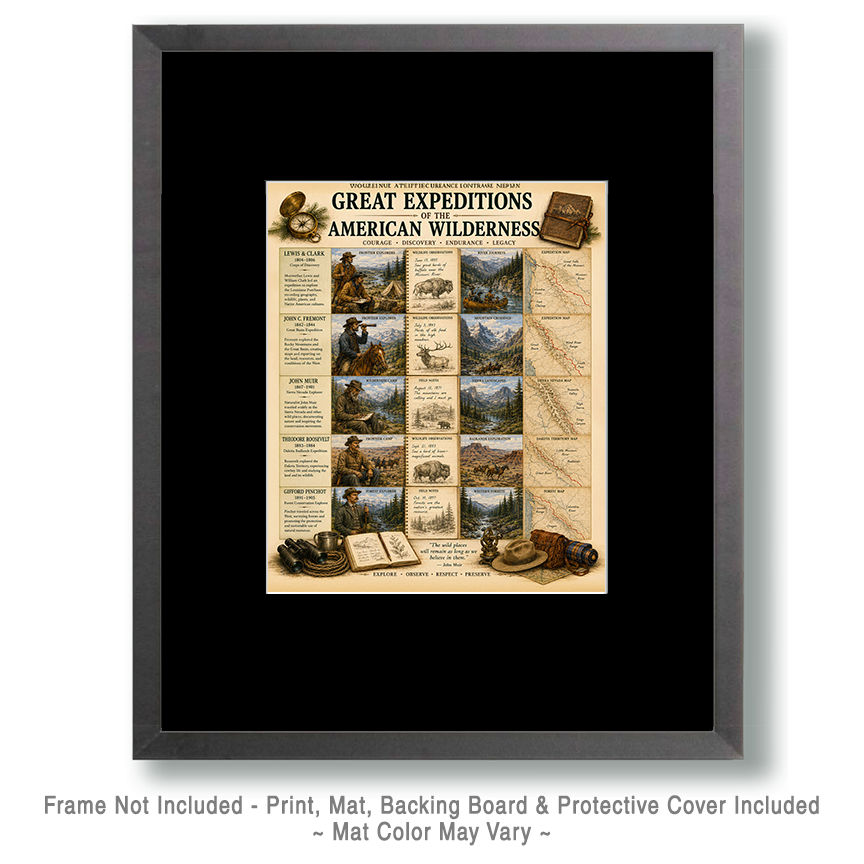 Great Expeditions of the American Wilderness Matted Art Print - Exploration History Chart - Image 2
