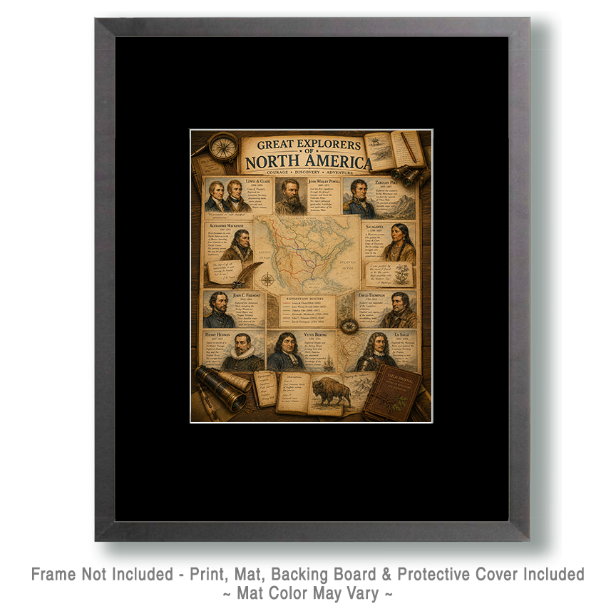 Great Explorers of North America Matted Art Print - Vintage Exploration History Chart - Image 2