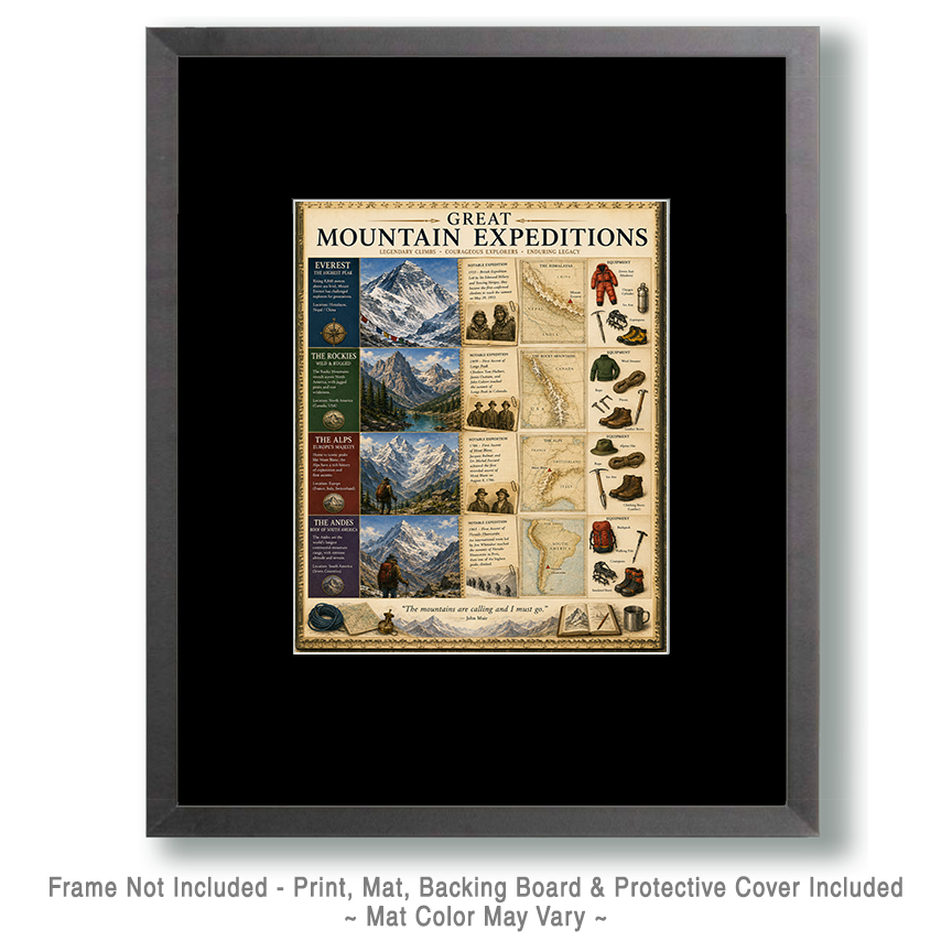 Great Mountain Expeditions Matted Art Print - Exploration History Chart - Image 2