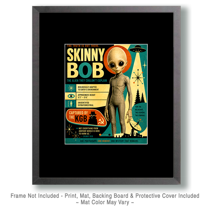 Skinny-Bob-Gray-Alien-Vintage-Style-Matted-Print-Wholesale-UFO-Sci-Fi-Wall-Art Print