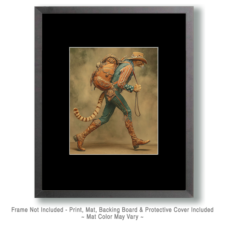 Long Legged Larry the Backpacking Cowboy Cat - Matted Art Print for Texas Ranch House Style Art - Image 2