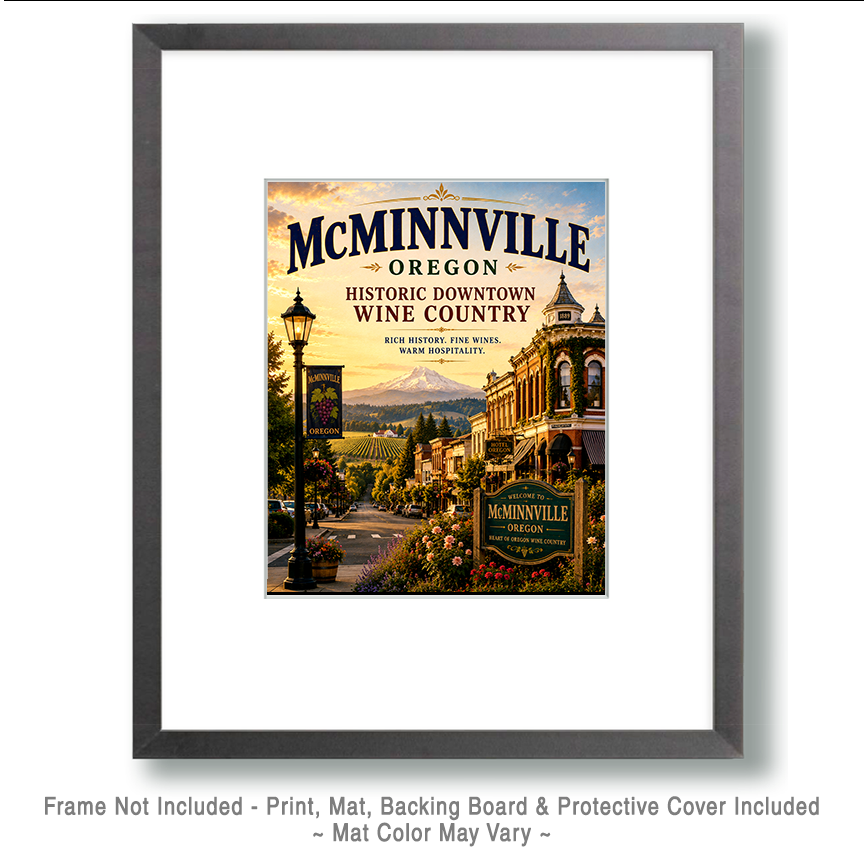 McMinnville Oregon Historic Downtown Wine Country Matted Print - Wholesale Vineyard Wall Decor - Image 2