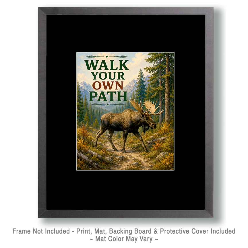 Moose Trail Wall Art Matted Art Print - Rustic Wildlife Decor with Motivational Quote - Image 2