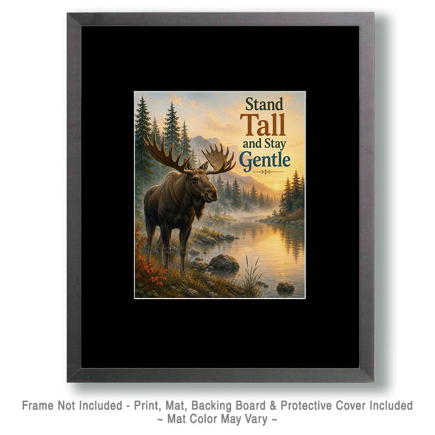Moose Wall Art Matted Art Print - Rustic Wildlife Decor with Motivational Saying - Image 2