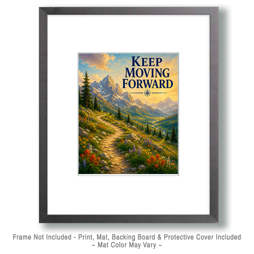 Mountain Trail Wall Art Matted Art Print - Keep Moving Forward Motivational Decor - Image 2