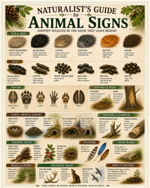 naturalist's guide to animal signs matted art print - tracks trails and wildlife clues field guide
