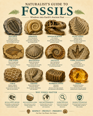 naturalist's guide to fossils matted art print - paleontology and natural history chart