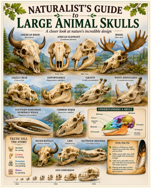 naturalist's guide to large animal skulls matted art print - wildlife anatomy reference chart