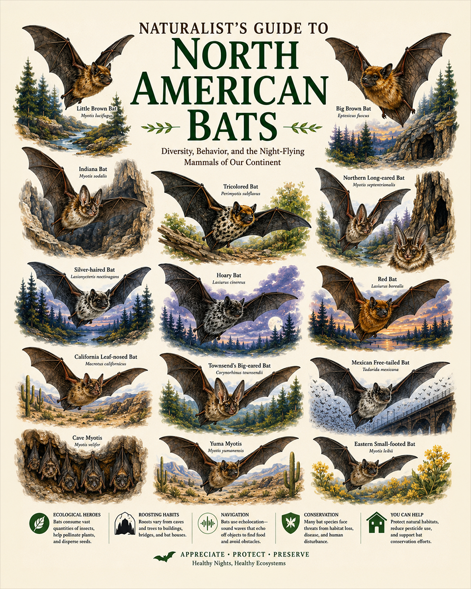 naturalist's guide to north american bats matted art print - bat species identification chart