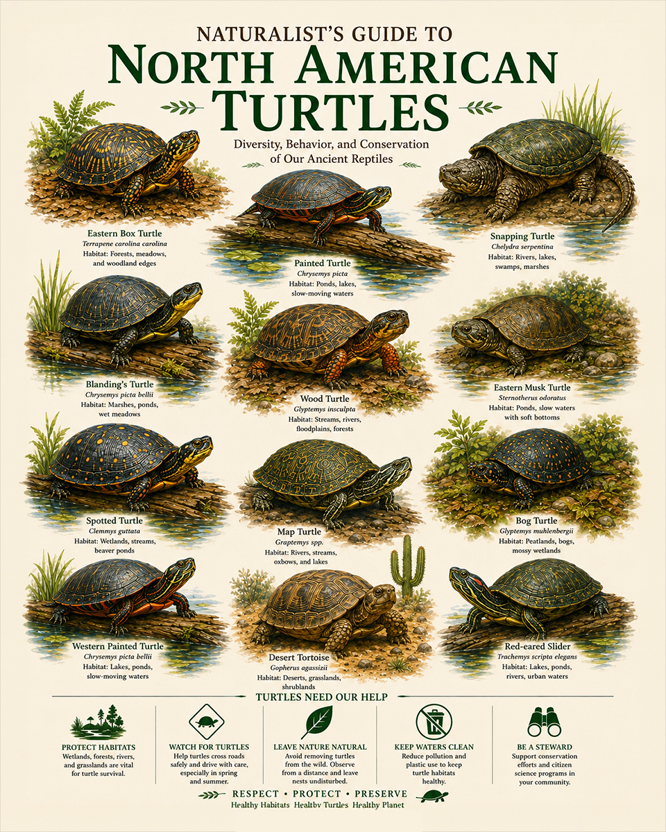 naturalist's guide to north american turtles matted art print - reptile identification nature guide