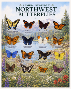 naturalist's guide to northwest butterflies matted art print - native butterfly identification chart