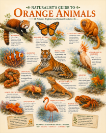 naturalist's guide to orange animals matted art print - color based wildlife collection