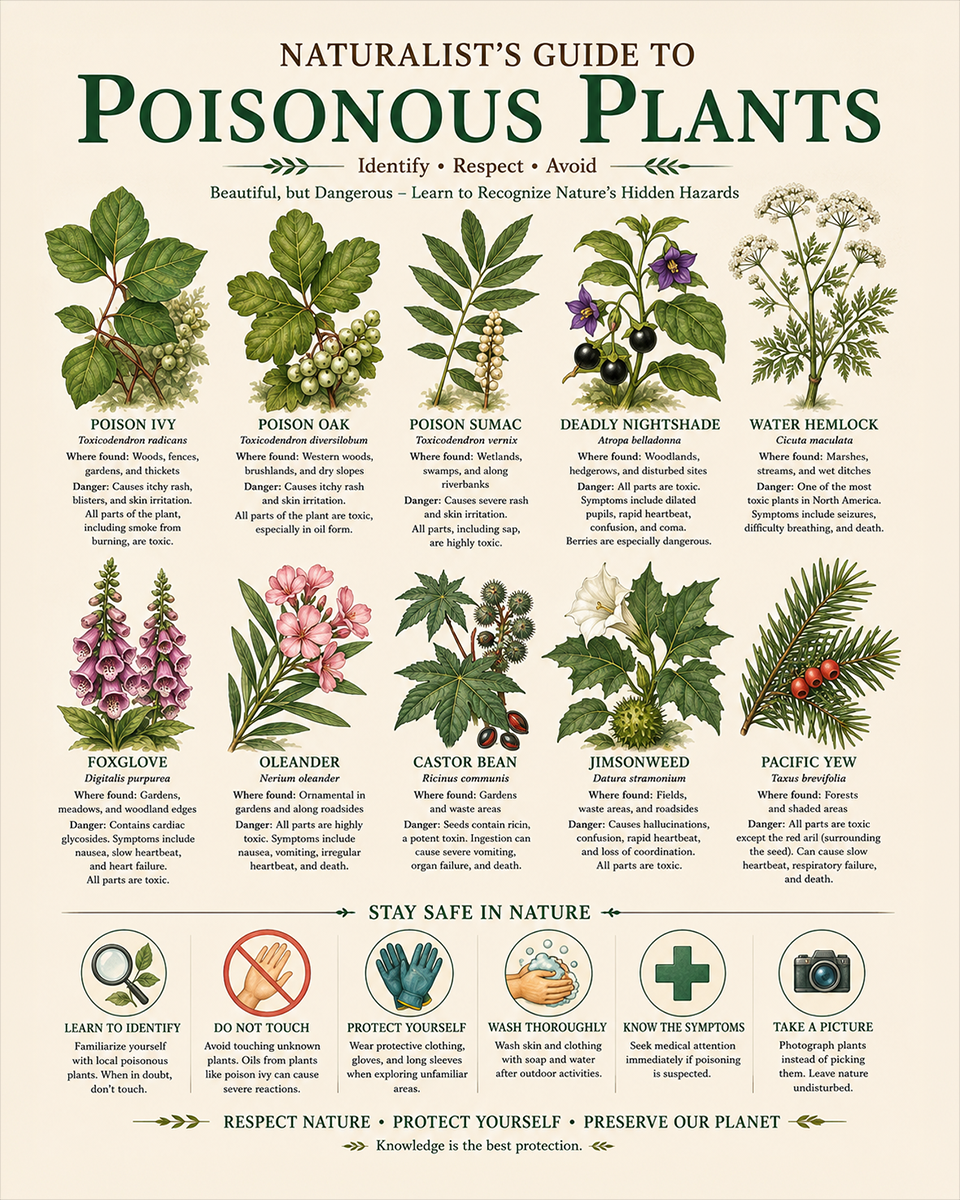 naturalist's guide to poisonous plants matted art print - outdoor safety and plant identification guide