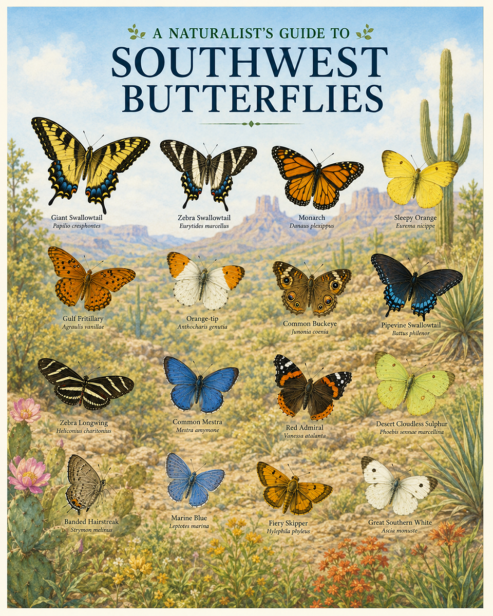 naturalist's guide to southwest butterflies matted art print - desert butterfly identification guide