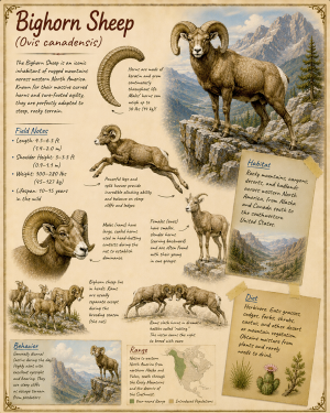naturalist's notebook page on the bighorn sheep matted art print - wildlife field journal artwork