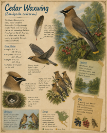 naturalist's notebook page on the cedar waxwing matted art print - songbird field notes artwork