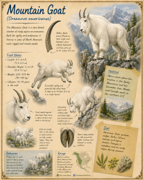 naturalist's notebook page on the mountain goat matted art print - alpine wildlife study print